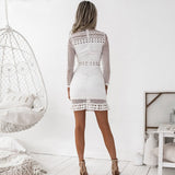 Zjkrl Sexy White Lace Stitching Hollow Out Party Dresses Elegant Women Short Mini Summer Casual Dresses Clothes For Women