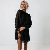 Woman Clothes Long Sleeve Solid Dress Fashion Dot Pom Pom Dress New Loose Casual Dress Vestidos Elegant A Line Lady Dress