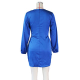 Zjkrl Fall Party Dresses For Women Sexy Satin Bodycon Dresses Women Christmas Party Night Going Out Club Outfits V Neck Lantern Sleeve Wrap Dress