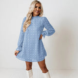 Woman Clothes Long Sleeve Solid Dress Fashion Dot Pom Pom Dress New Loose Casual Dress Vestidos Elegant A Line Lady Dress