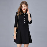 Taoyizhuai smart little black dress women spring and autumn new style small fragrance waist slim polo long sleeve Hepburn dress