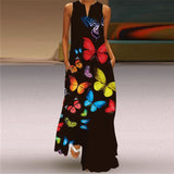 Vintage Print Women Sundress 2023 Summer Fashion Sexy V-neck Sleeveless Long Dresses with Pocket Casual Lady Maxi Dress Vestidos
