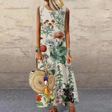 Vintage Floral Printed Women Sleeveless Sundress Summer Loose Casual Beach Long Dress Ladies Bohemia Maxi Dresses Party Vestidos