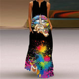 Vintage Print Women Sundress 2023 Summer Fashion Sexy V-neck Sleeveless Long Dresses with Pocket Casual Lady Maxi Dress Vestidos