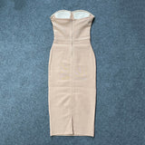 New Women&#39;S Fashion Bead Chain Crystal Design Long Dress Sexy Sleeveless Backless Celebrity Party Bandage Dress