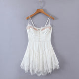 Romantic Women Lace Patchwork Sexy Sling Dress Ladies Satin Chiffon Super-Short Dress Summer Beach Vestido
