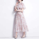 Zjkrl - 2023 Summer ZA Women&#39;s Dress Clothing Elegant Light Pink Petal Sleeve Print Drawstring Vintage Casual Party Dresses Traf