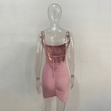 Zjkrl - Dulzura Bling Glitter Sequin Women Strap Mini Dress Ruched Lace Up Backless Bodycon Sexy Party Club Autumn Winter Elegant