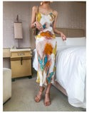 Summer Sexy Painting Print Casual Dress Clubwear Spagetti Strap Vintage Tie Dye Dress Street Chic Boho Beach Vestidos ZA