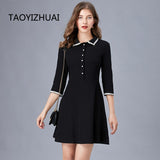 Taoyizhuai smart little black dress women spring and autumn new style small fragrance waist slim polo long sleeve Hepburn dress
