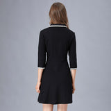 Taoyizhuai smart little black dress women spring and autumn new style small fragrance waist slim polo long sleeve Hepburn dress
