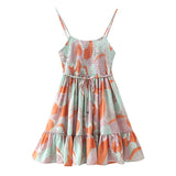 Zjkrl - Allover Print Shirred Knot Backless Cami Dress