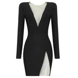 Zjkrl - 2023 New Summer New Women&#39;s Sexy V-neck Mesh Diamond Long Sleeve Bodycon Bandage Dress Fashion Celebrity Party Dress vestido