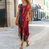 Zjkrl - Elegant Women Maxi Dress 2023 Summer O Neck Short Sleeve Sundress Office Lady Party Dress Female Print A-Line Long Dress Vestido