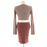 Simple Elegant Office Lady Dress Spring Autumn Warm Tight Dress Long Sleeve High Waist Pencil Stretch Knit Dress Women