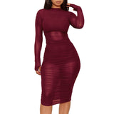 Zjkrl Solid Mesh See Through Design Ruched Dress With Lining Black Dresses black