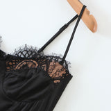 Romantic Women Lace Patchwork Sexy Sling Dress Ladies Satin Chiffon Super-Short Dress Summer Beach Vestido