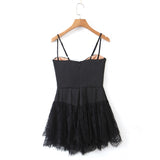 Romantic Women Lace Patchwork Sexy Sling Dress Ladies Satin Chiffon Super-Short Dress Summer Beach Vestido
