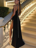 Zjkrl - Elegant Sexy Slip Slit Bodycon Maxi Dress for Women Backless Straps Prom Long Dresses Summer Party Evening Birthday Woman
