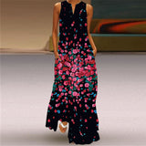 Vintage Print Women Sundress 2023 Summer Fashion Sexy V-neck Sleeveless Long Dresses with Pocket Casual Lady Maxi Dress Vestidos