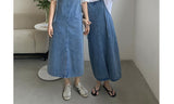 Summer Sleeveless Dress Women Vintage Split Harajuku Korean Sundress Blue Mid-calf Adjustable Strap High Street Simple Irregular