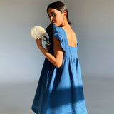 Square Collar Butterfly Sleeve Backless High Waist Loose Linen