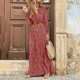 Zjkrl Autumn Dress 2023 Women New Fashionable Bohemian V-neck Floral Print Long Dress Female Short Sleeve Sexy High Split Maxi Dresses