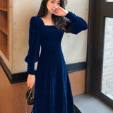 Zjkrl Vintage Black Velvet Dress 2023 Women Autumn Winter Warm Long Sleeve Maxi Dress French Elegant V-Neck Party Dresses