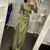 Zjkrl Elegant Women Bodycon Party Dress Summer Long Sleeve Slim Fit Sundress Femme Robe Solid Round Neck Ladies Long Dress Cover Up