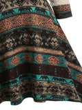 Vintage Elegant Dress Women Aesthetic Cold Shoulder Tribal Print High Low Dress Vestidos Party Dresses