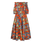 Zjkrl African National Print Party Dress Women Casual Sexy Slash-neck Lady Maxi Dress New Vintage Long-sleeved Loose Elegant Dress