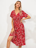 Zjkrl graduation outfit ideas 90s latina aesthetic freaknik fashion baseball game tomboy style swaggy going out classic edgy brunch cute White Floral Printing Summer Chiffon Beach Dress  Casual V-neck Short Sleeve A-line Women Midi Dresses Vestidos