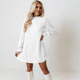 Woman Clothes Long Sleeve Solid Dress Fashion Dot Pom Pom Dress New Loose Casual Dress Vestidos Elegant A Line Lady Dress