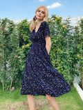 Zjkrl graduation outfit ideas 90s latina aesthetic freaknik fashion baseball game tomboy style swaggy going out classic edgy brunch cute White Floral Printing Summer Chiffon Beach Dress  Casual V-neck Short Sleeve A-line Women Midi Dresses Vestidos