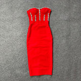New Women&#39;S Fashion Bead Chain Crystal Design Long Dress Sexy Sleeveless Backless Celebrity Party Bandage Dress
