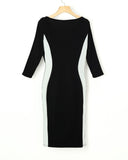 Zjkrl - Contrast Color Striped Tape Bodycon Dress Women Sexy V Neck Long Sleeve Party Dress