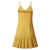 Summer Sexy Spaghetti Strap Backless Short Dress Women New V-neck Solid Casual Loose Ruffles Beach Holiday Cotton Mini Vestidos
