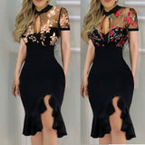 Women Summer Dress For Women Clothing 2023 Slit Ruffles Hem Floral Pattern Slimming Lace Long Sleeve Dress With Side Slits