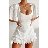 Zjkrl - Fancy A Spritz Square Neck Mini Dress in White Embroidery