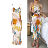 Summer Sexy Painting Print Casual Dress Clubwear Spagetti Strap Vintage Tie Dye Dress Street Chic Boho Beach Vestidos ZA