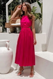 Women New Sexy Backless Cross Strap Midi Dress Summer Sleeveless Solid Casual Stretchy Waist High Waist Holiday Party Vestidos
