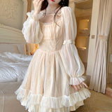 Zjkrl Lolita Kawaii Dress Women Casual Long Sleeve Vintage Y2k Mini Dress Female Japanese Style One Piece Dress Korean Autumn