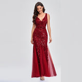 Sleeveless V-neck Tulle Sequins Cocktail Dresses V-back Mermaid Party Prom Gowns Women Formal Occasion Embroidered Robe Vestioes