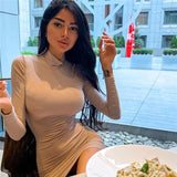 Zjkrl Basic White Turtleneck Long Sleeve Slim Package Hips Mini Short Dress Spring Autumn Women Sexy Bodycon Party Dress Vestidos