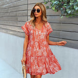 Zjkrl - Floral Print Ruffles Summer Dress Elegant V-neck Butterfly Sleeve Mini Dresses For Women Holiday Party Dress Vestidos