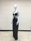 Zjkrl Sexy Spaghetti Tassel Diamond Tight Dress Maxi Club Luxury Bodycon Dress Backless High Slit Dress Celebrity Evening Party Dress