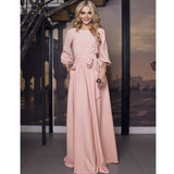 Zjkrl - Casual O-Neck Belt A-Line Long Dress Autumn Lantern Sleeve High Waist Elegant Party Floor-Length Dresses For Women