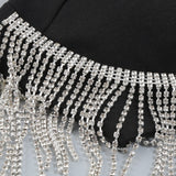 Zjkrl Sexy Spaghetti Tassel Diamond Tight Dress Maxi Club Luxury Bodycon Dress Backless High Slit Dress Celebrity Evening Party Dress