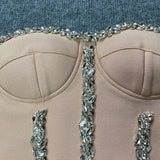 New Women&#39;S Fashion Bead Chain Crystal Design Long Dress Sexy Sleeveless Backless Celebrity Party Bandage Dress