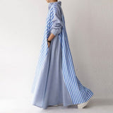 Zjkrl - Autumn Casual Loose Maxi Dress Women Vintage Turn-down Collar Striped Shirt Boho Beach Wedding Long Office Vestidos